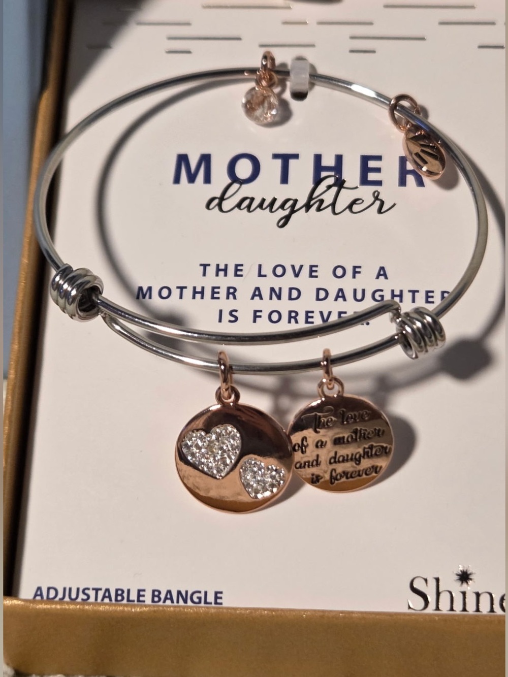 Mother Daughter Two-Tone Adjustable Bangle Bracelet in Rose Gold and Silver